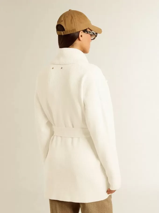 Cárdigan de algodón color crema para mujer con bordado floral