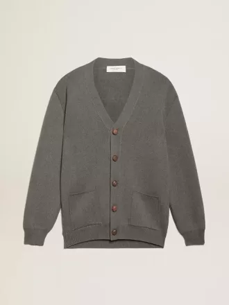 Cárdigan de algodón gris jaspeado para mujer con logotipo en la espalda