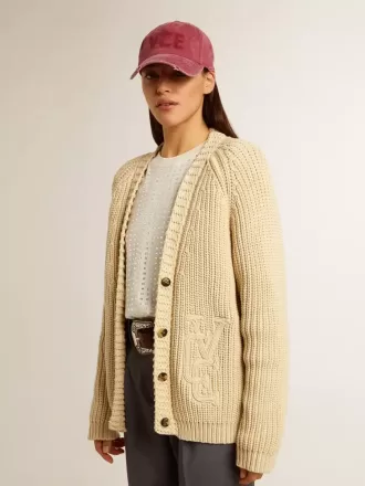 Cárdigan de algodón para mujer con bordado en la parte delantera.