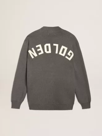 Cárdigan de hombre en algodón gris jaspeado con logotipo en la espalda