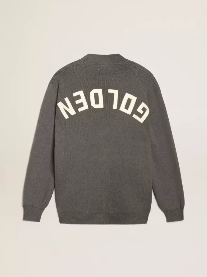 Cárdigan de hombre en algodón gris jaspeado con logotipo en la espalda