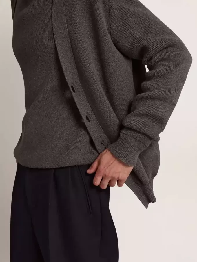 Cárdigan de hombre en algodón gris jaspeado con logotipo en la espalda