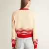 Cárdigan de mujer en color crema con rayas rojas