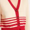 Cárdigan de mujer en color crema con rayas rojas