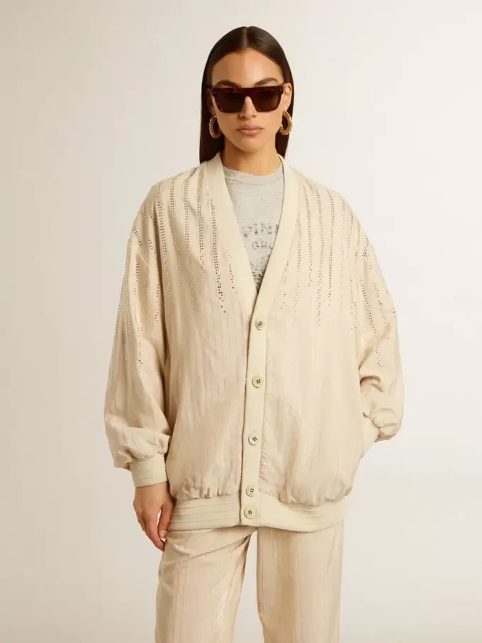 Cárdigan de seda y viscosa para mujer con motivo de rayas diplomáticas