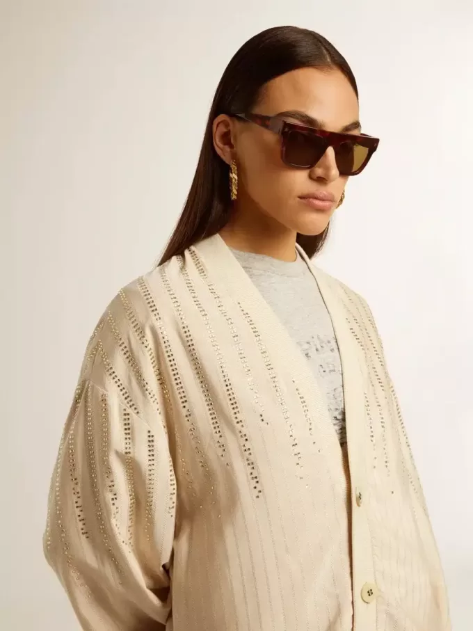 Cárdigan de seda y viscosa para mujer con motivo de rayas diplomáticas