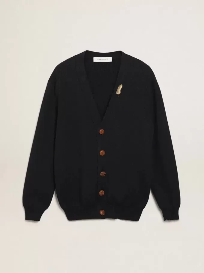 Cárdigan Golden Collection en algodón azul oscuro con acabado desgastado