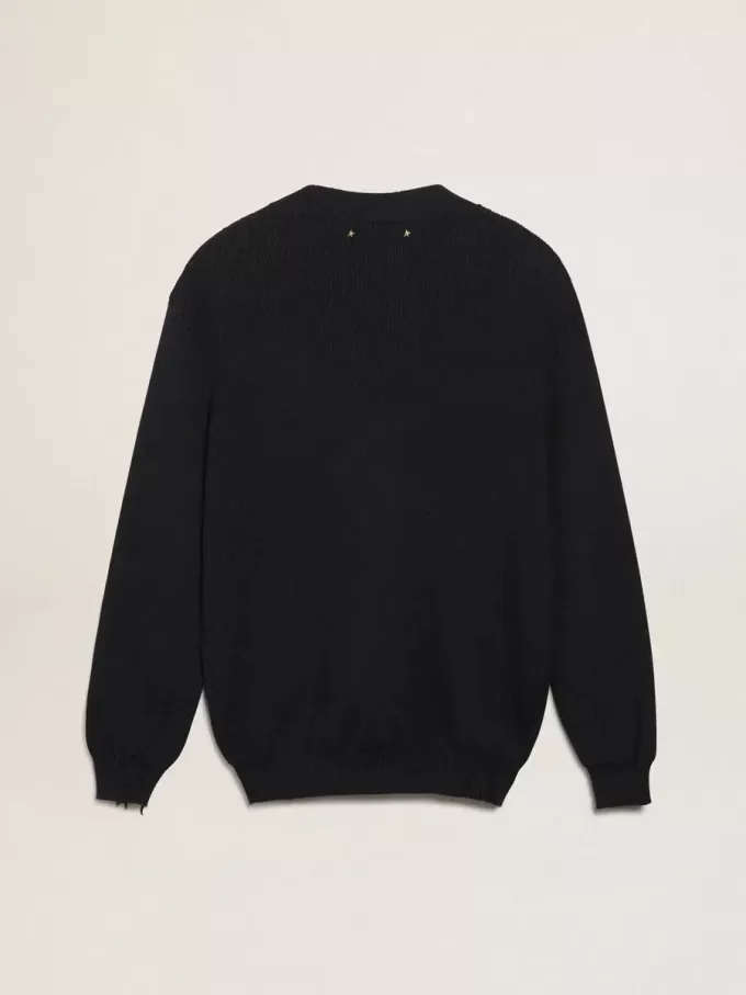 Cárdigan Golden Collection en algodón azul oscuro con acabado desgastado