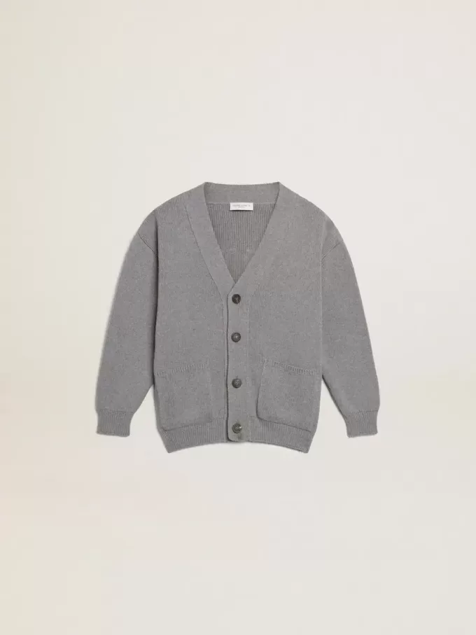 Cárdigan gris de algodón con logotipo en la espalda Cárdigan gris de algodón con logotipo en la espalda