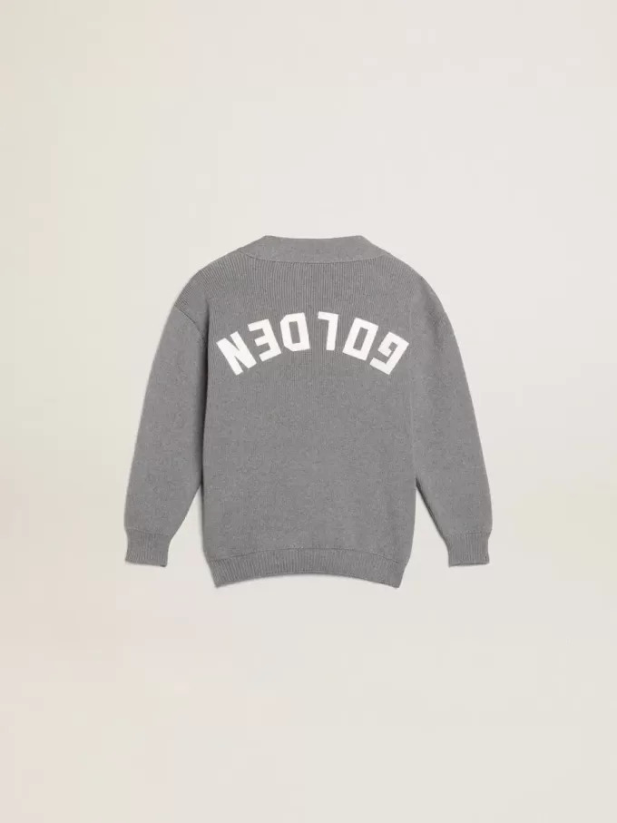 Cárdigan gris de algodón con logotipo en la espalda Cárdigan gris de algodón con logotipo en la espalda