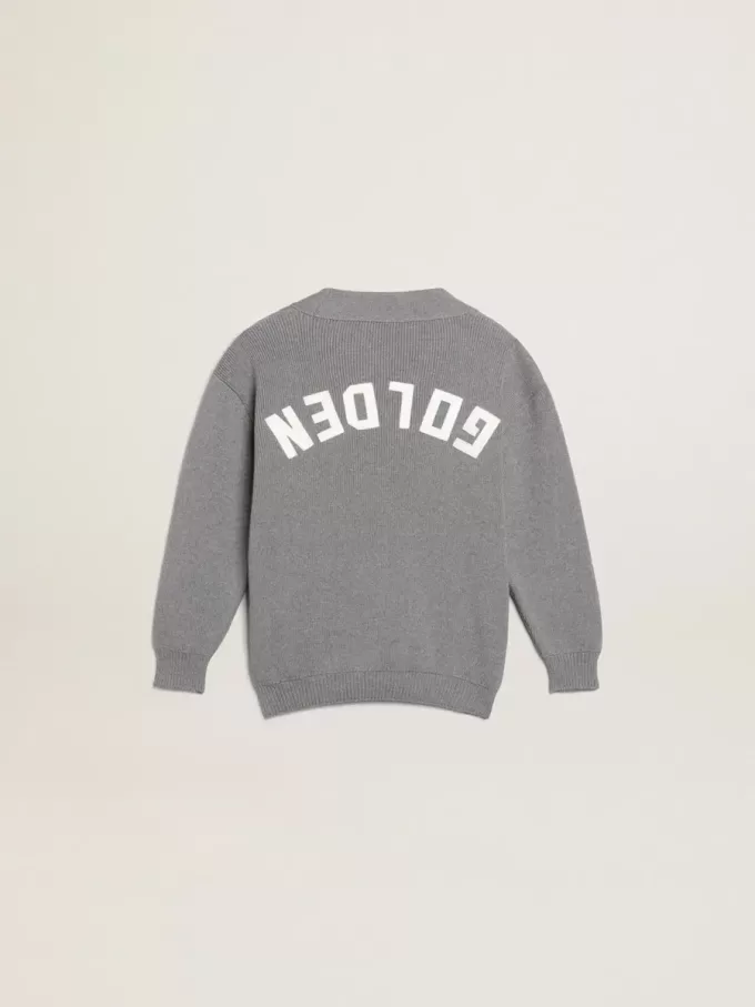Cárdigan gris de algodón con logotipo en la espalda Cárdigan gris de algodón con logotipo en la espalda
