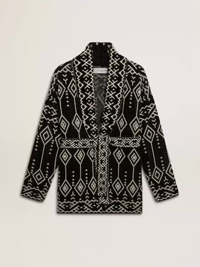 Cárdigan negro de mujer con cinturón y cristales