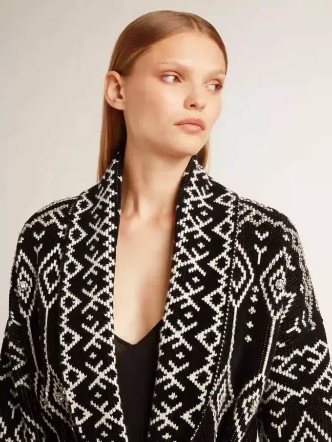 Cárdigan negro de mujer con cinturón y cristales