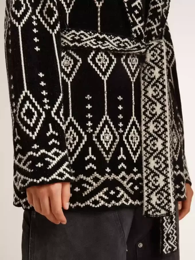 Cárdigan negro de mujer con cinturón y cristales