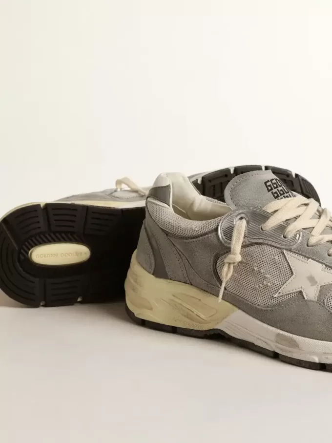 Dad-Star para hombre en ante y malla con estrella y lengüeta en el talón de cuero blanco