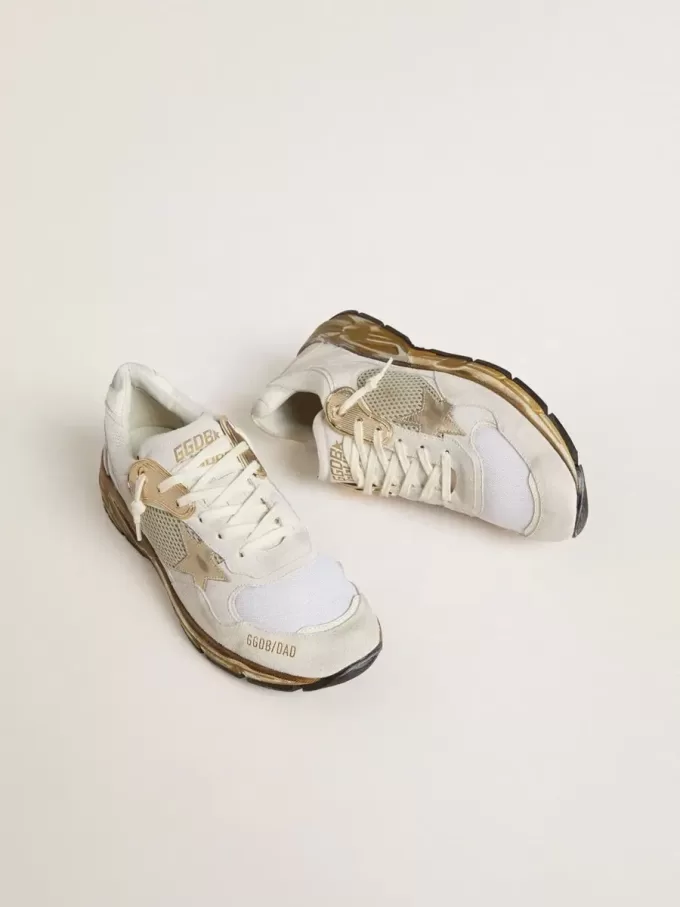 Dad-Star para hombre en malla y ante blanco con estrella de cuero dorado laminado