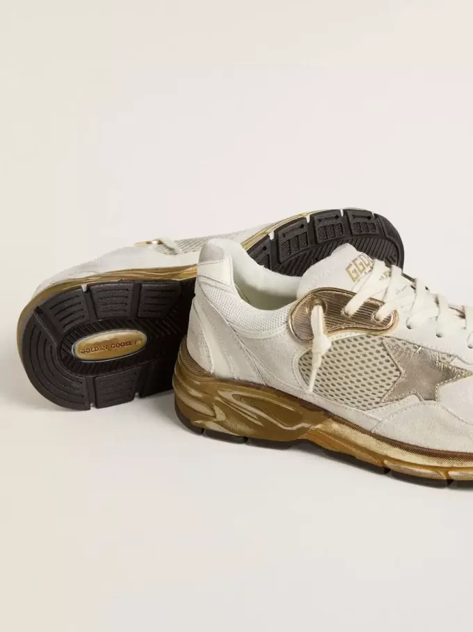 Dad-Star para hombre en malla y ante blanco con estrella de cuero dorado laminado