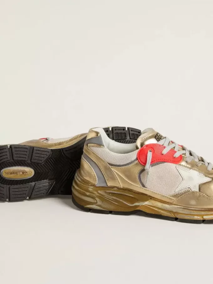 Dad-Star para hombre en malla y piel laminada dorada con estrella de piel blanca Dad-Star para hombre en malla y piel laminada dorada con estrella de piel blanca