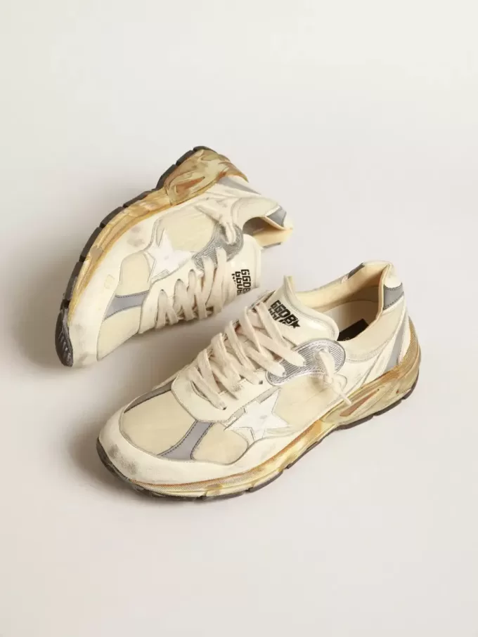 Dad-Star para hombre en napa beige y nailon con estrella de cuero blanco Dad-Star para hombre en napa beige y nailon con estrella de cuero blanco