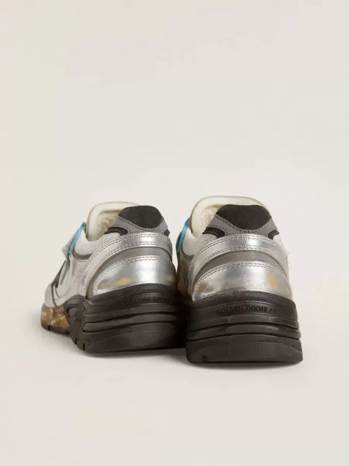 Dad-Star para mujer en malla y piel plateada con estrella de ante negro Dad-Star para mujer en malla y piel plateada con estrella de ante negro