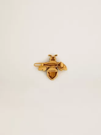 Etiqueta de encaje con forma de abeja en color oro antiguo con cristales