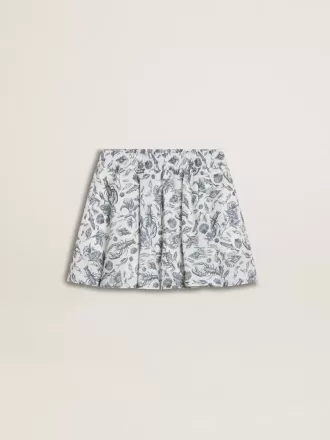 Falda blanca para niña con estampado azul