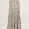 Falda larga plisada de mujer con estampado floral multicolor de lentejuelas Falda larga plisada de mujer con estampado floral multicolor de lentejuelas