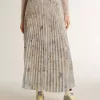 Falda larga plisada de mujer con estampado floral multicolor de lentejuelas Falda larga plisada de mujer con estampado floral multicolor de lentejuelas