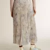 Falda larga plisada de mujer con estampado floral multicolor de lentejuelas Falda larga plisada de mujer con estampado floral multicolor de lentejuelas