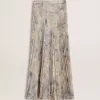 Falda larga plisada de mujer con estampado floral multicolor de lentejuelas Falda larga plisada de mujer con estampado floral multicolor de lentejuelas