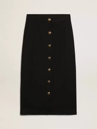 Falda lápiz de mujer en lana azul oscuro con botones heráldicos dorados