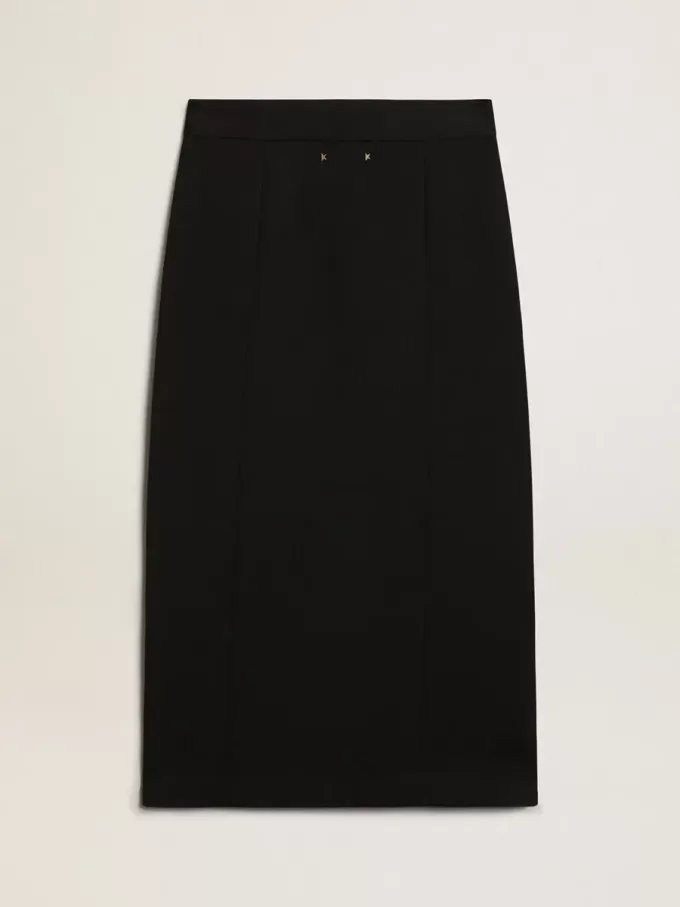 Falda lápiz de mujer en lana azul oscuro con botones heráldicos dorados