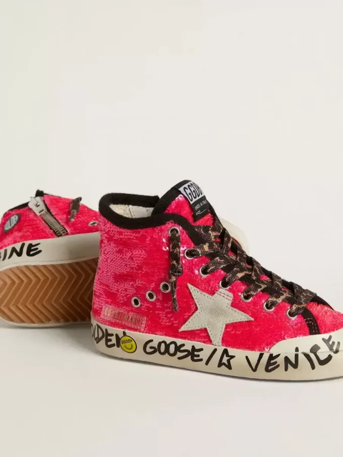 Francy Junior con lentejuelas, estrella de ante gris hielo y cordones con estampado animal