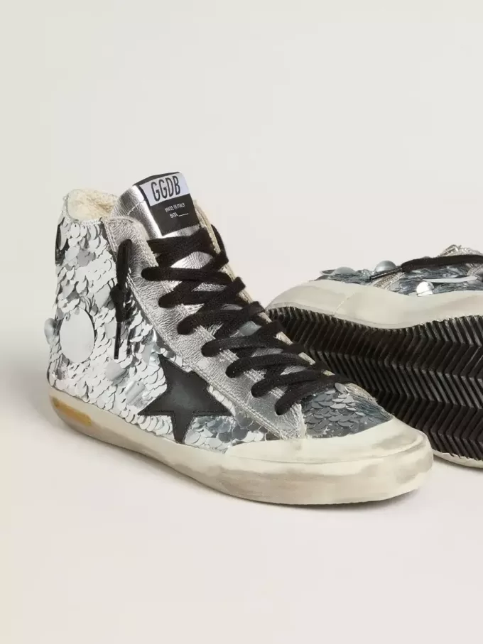 Francy para mujer en nailon con lentejuelas plateadas y estrella de cuero negro