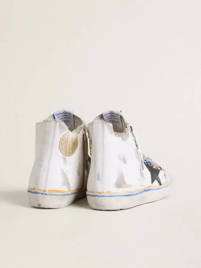 Francy Penstar LAB para mujer con estrella de cuero negro y tachuelas multicolor