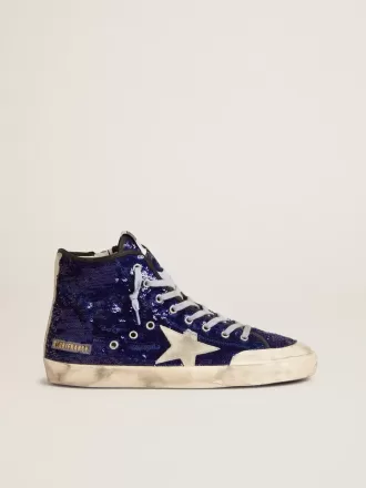 Francy Penstar para hombre en lentejuelas azules con estrella de ante gris hielo