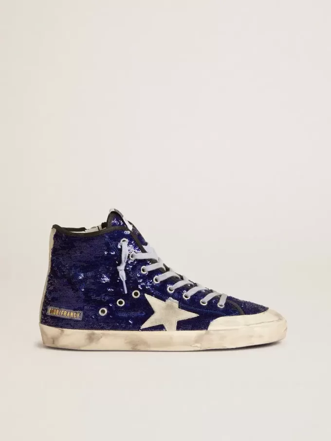 Francy Penstar para hombre en lentejuelas azules con estrella de ante gris hielo Francy Penstar para hombre en lentejuelas azules con estrella de ante gris hielo