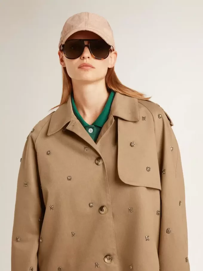 Gabardina oversize para mujer con cristales Gabardina oversize para mujer con cristales