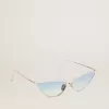 Gafas de sol estilo ojo de gato con montura plateada y lentes azules Gafas de sol estilo ojo de gato con montura plateada y lentes azules