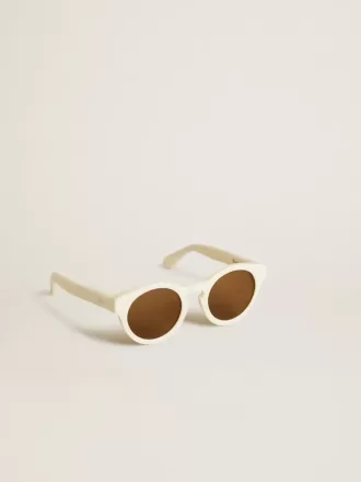 Gafas de sol Panthos de estilo cuadrado con montura beige y detalles dorados