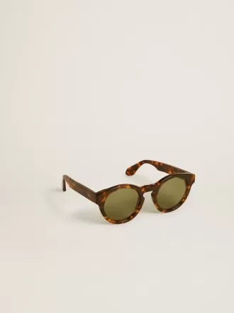 Gafas de sol Panthos de estilo cuadrado con montura marrón habana y lentes verdes