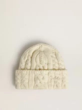 Gorro de lana blanco con bordado