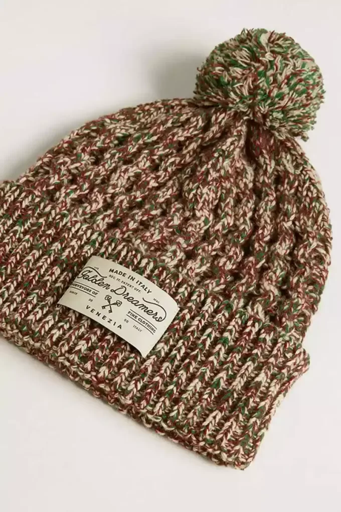 Gorro de lana multicolor con pompón
