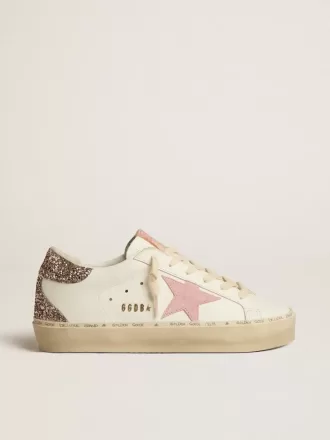 Hi Star en piel blanca con estrella de ante rosa y lengüeta del talón con purpurina rosa