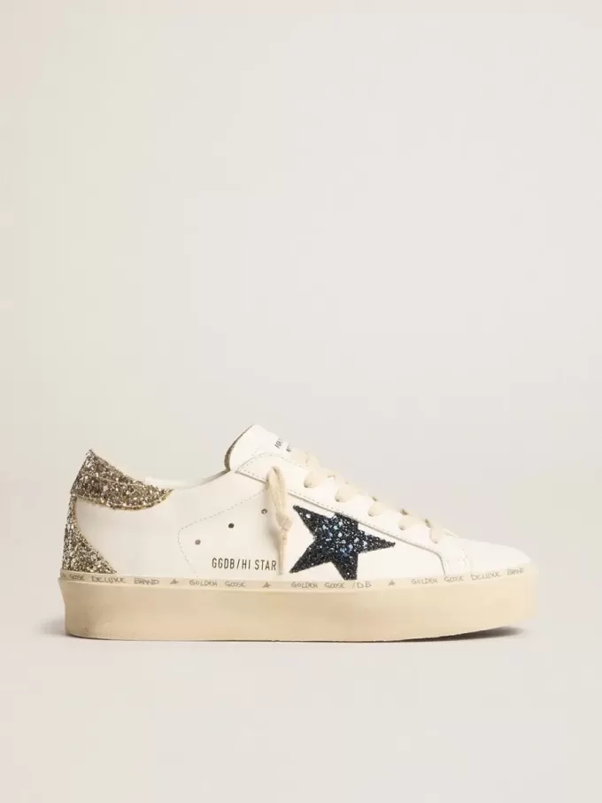 Hi Star para mujer con estrella azul brillante y lengüeta del talón con brillo platino Hi Star para mujer con estrella azul brillante y lengüeta del talón con brillo platino
