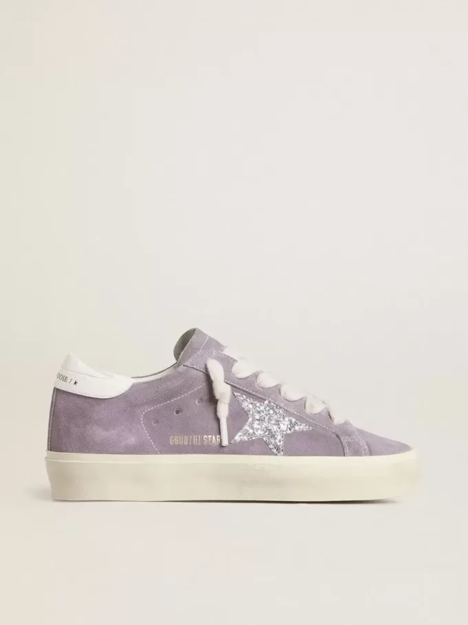 Hi Star para mujer en ante morado con estrella plateada brillante