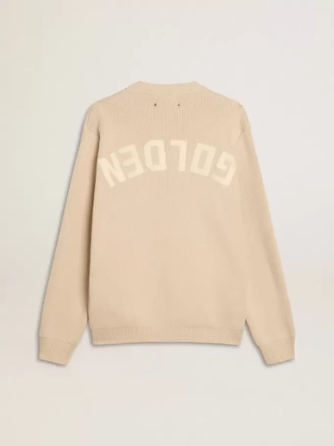 Jersey beige de cuello redondo para hombre con las letras «Golden» en la espalda