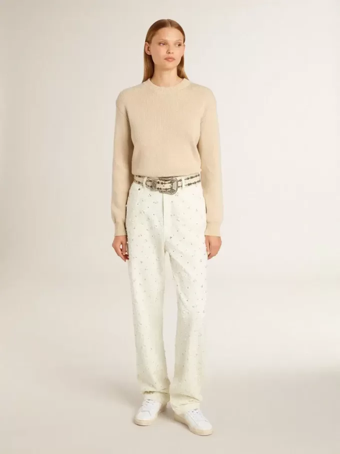 Jersey beige para mujer con las letras «Golden» en la espalda