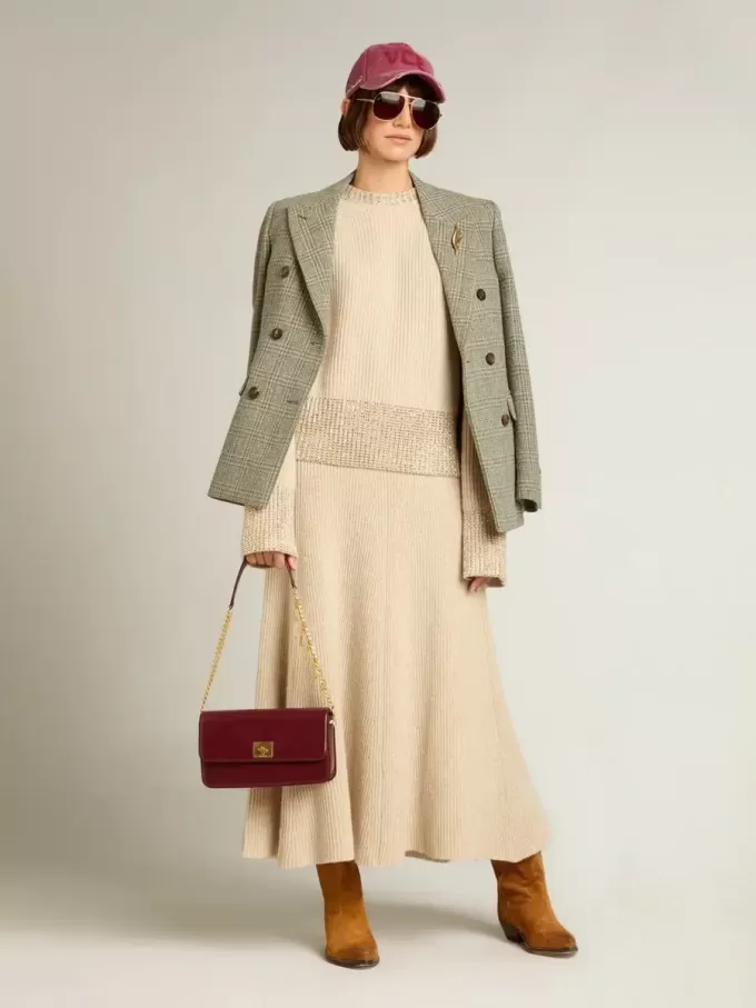 Jersey cuadrado de mujer en lana con adornos de cristales hotfix