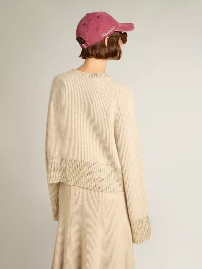 Jersey cuadrado de mujer en lana con adornos de cristales hotfix